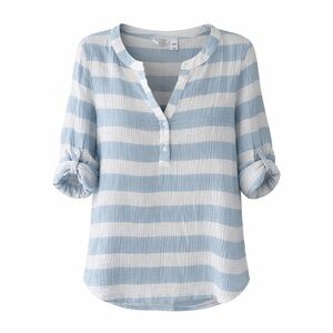 Kaktus Striped Cotton Gauze Tunic Top – Blue & White – Size L
